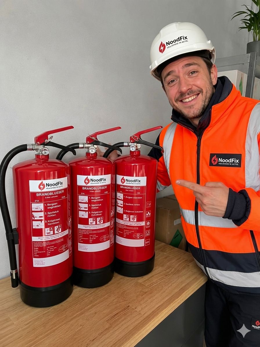 Nood-fix specialist op locatie tijdens een brandveiligheidsinspectie